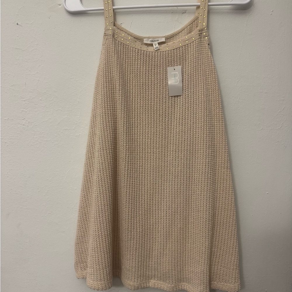 Maurices Cream Knit Top with Gold Accents
